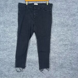 Madewell Women’s 35 9”‎ Mid Rise Skinny Black Butterfly Button Raw Hem Jeans